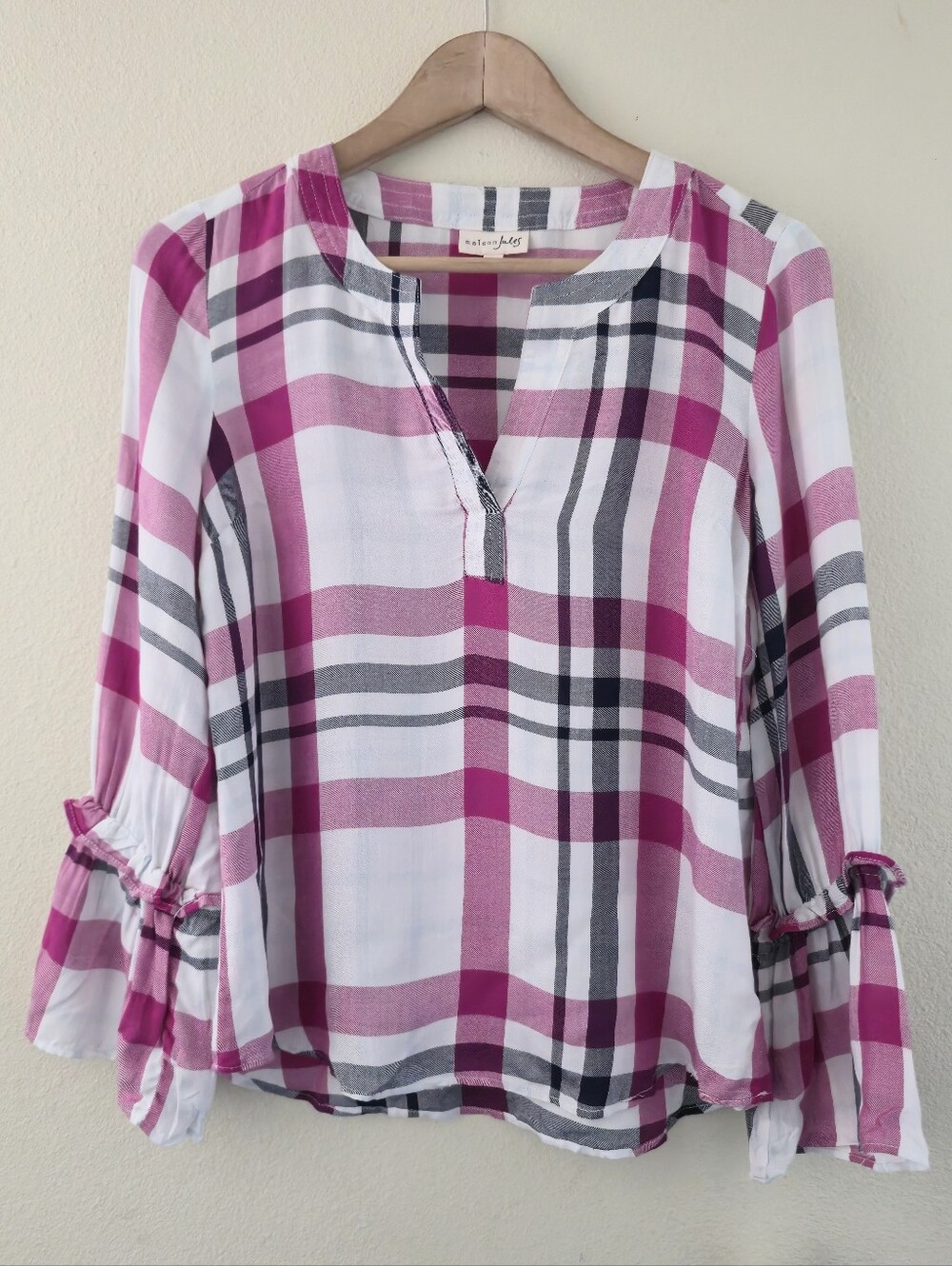 NWT Maison Jules Long Sleeve Plaid Top S